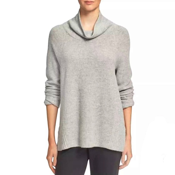 Vince Ribbed Gray Wool Cashmere Turtleneck Sweater Side Zippers Size Small